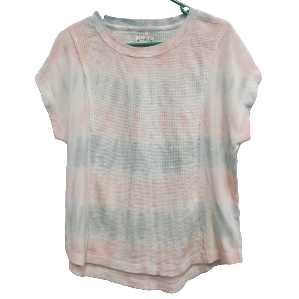 Wonderly Womens BOHO Hippie Top Small Pink White‎ Tie Dye Thermal Oversized